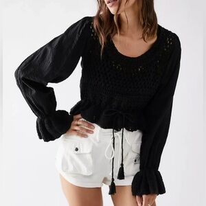 NWOT Free People Megan Crotchet Top in Black
